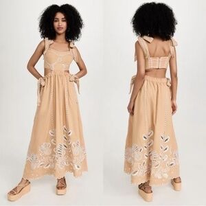 FARM Rio Sand Richilieu Sleeveless Midi Dress